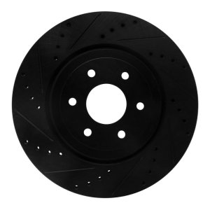 Nissan Pathfinder Brake Rotor (1) - Front Left - R1 Concepts - Drilled & Slotted - Black - `08-`11